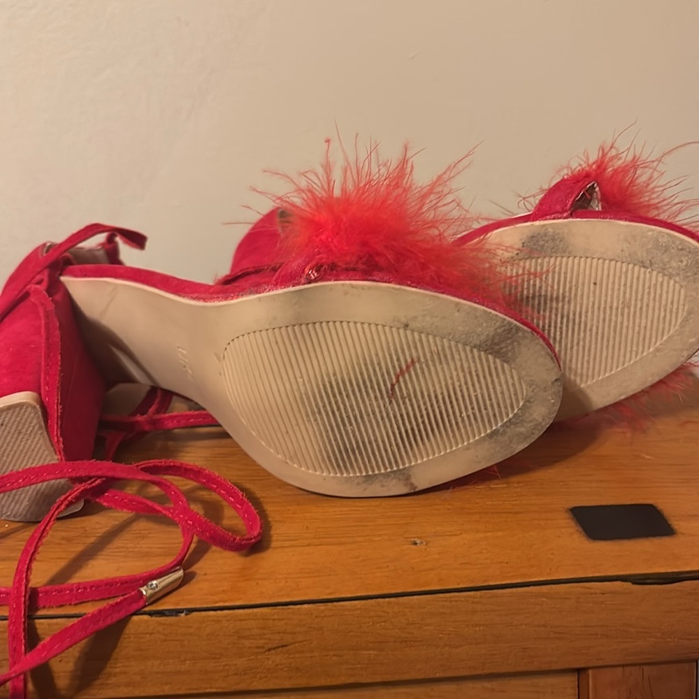 EGO Red to Toe Fluffy Fur Heels - Picture 4 of 5